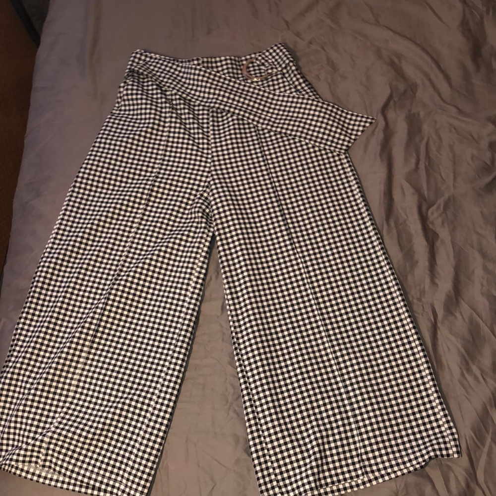 Bershka size Medium gingham wide leg pants